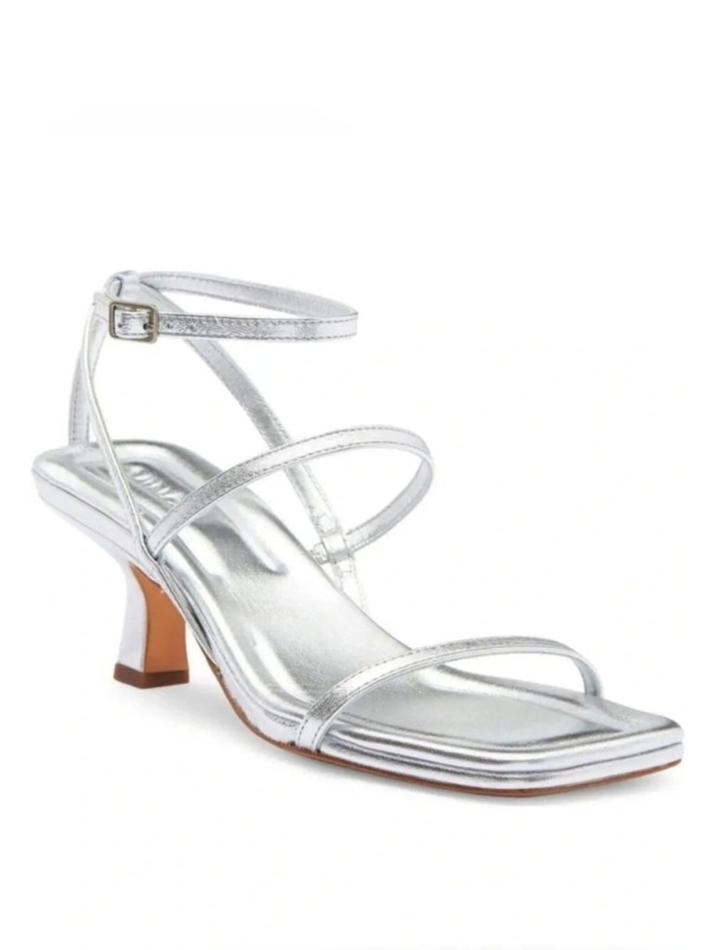 $330 Vince Coco Ankle Strap Sandal SILVER LEATHER SQUARE TOE 7.5 (DD4)